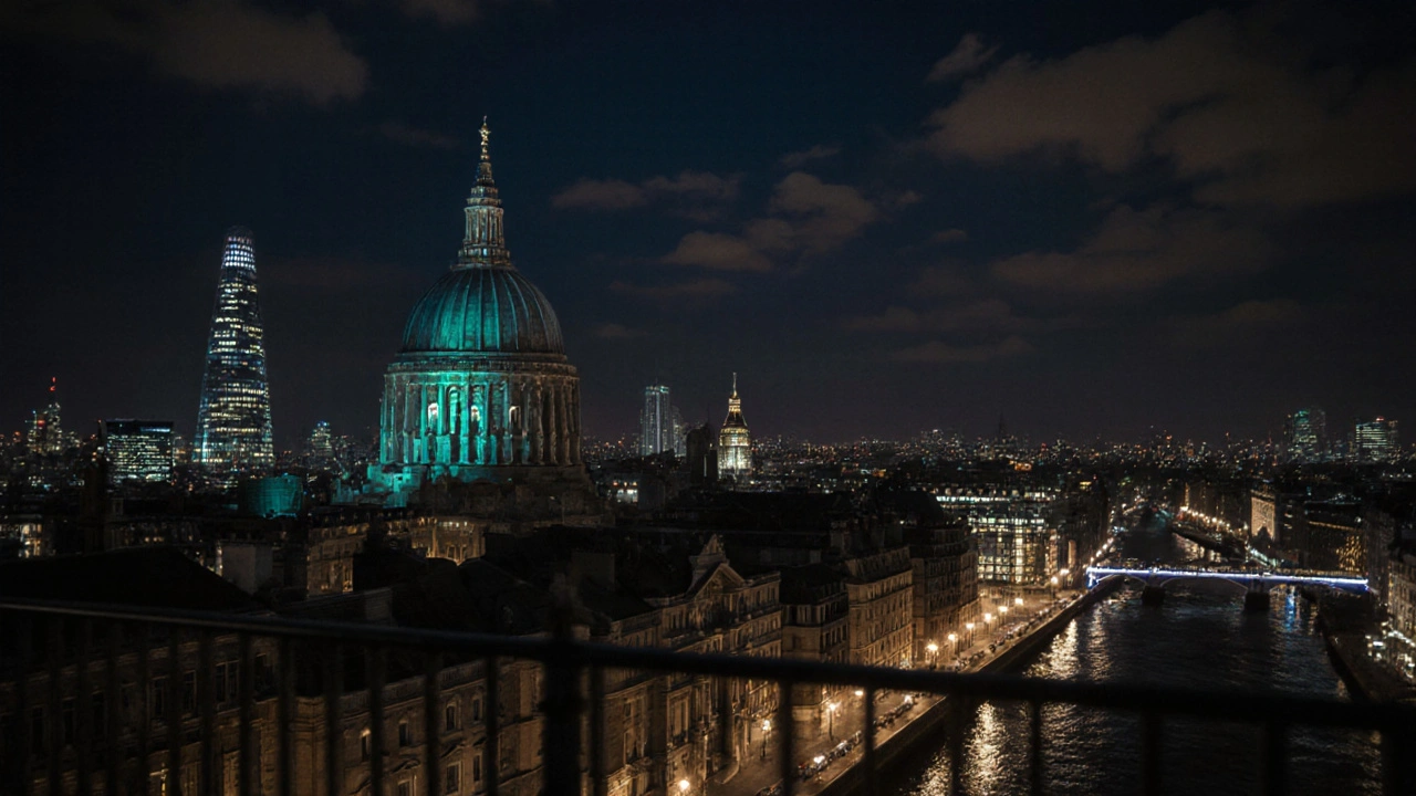 Golden Gallery at sunset showing London skyline with illuminated copper dome.