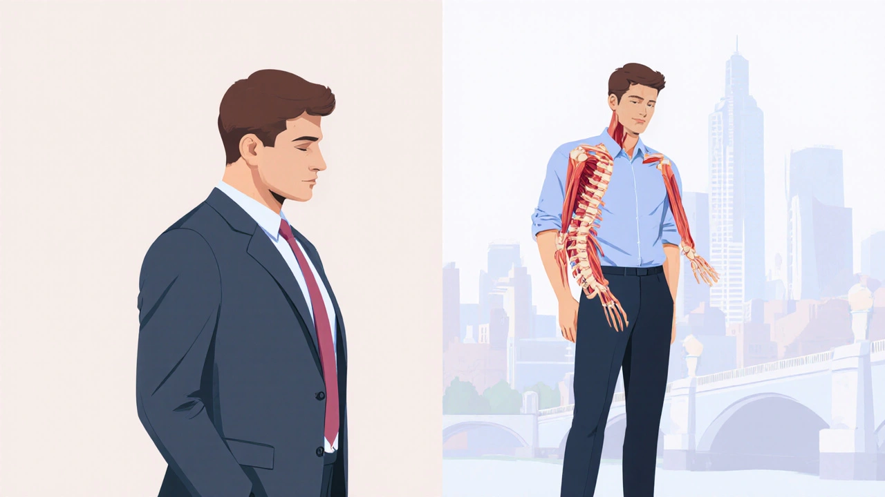 Before and after posture comparison showing improved alignment after sports massage.