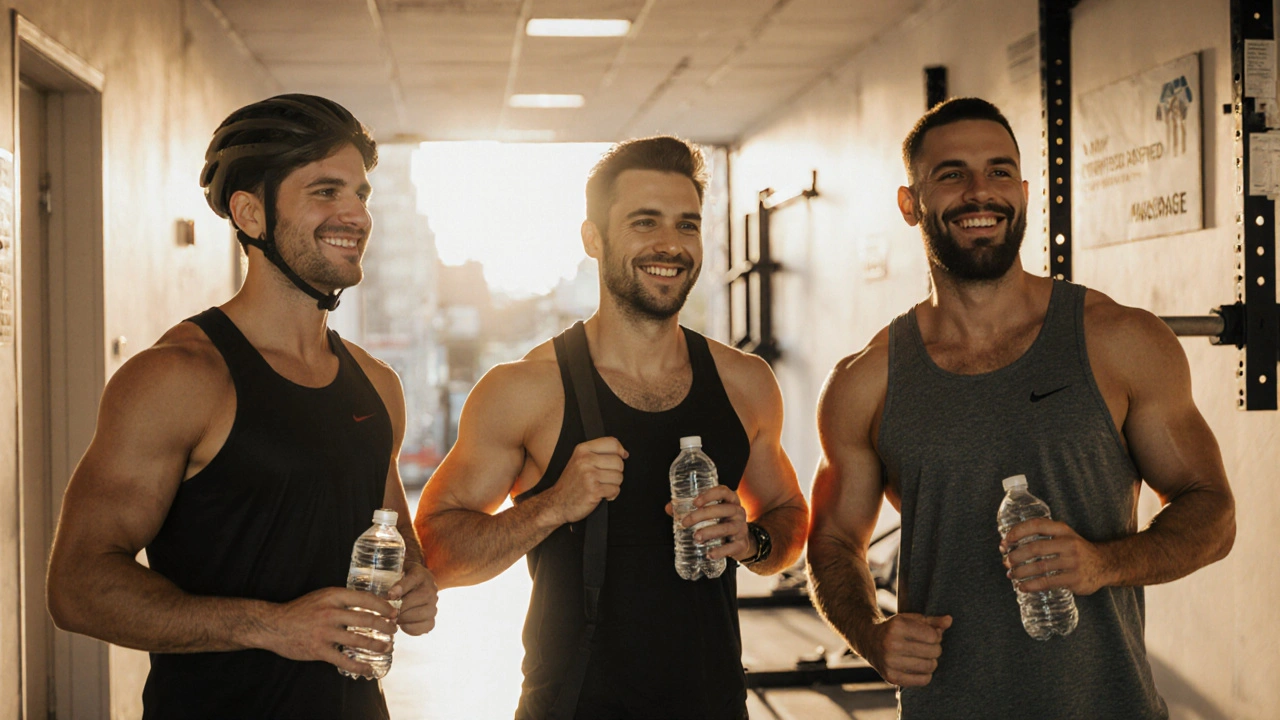 Diverse athletes smiling after a sports massage session in a studio