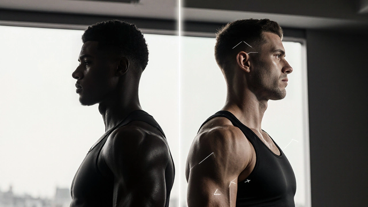 Side-by-side of tense versus relaxed athlete muscles symbolizing massage benefits.