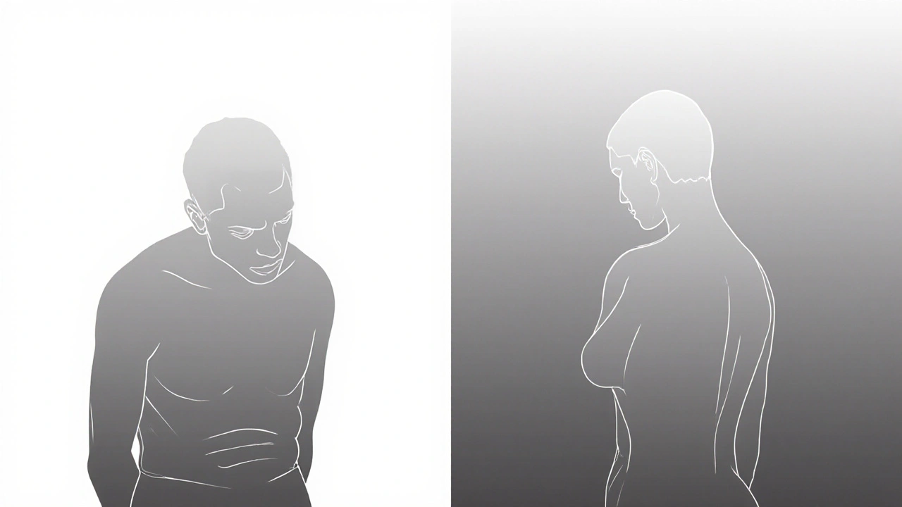 Silhouette comparison showing improved posture from tense to relaxed