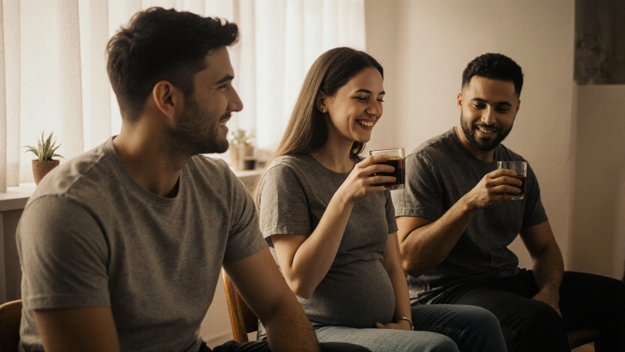 Three diverse East London residents smiling peacefully after massage sessions in a calm wellness space.