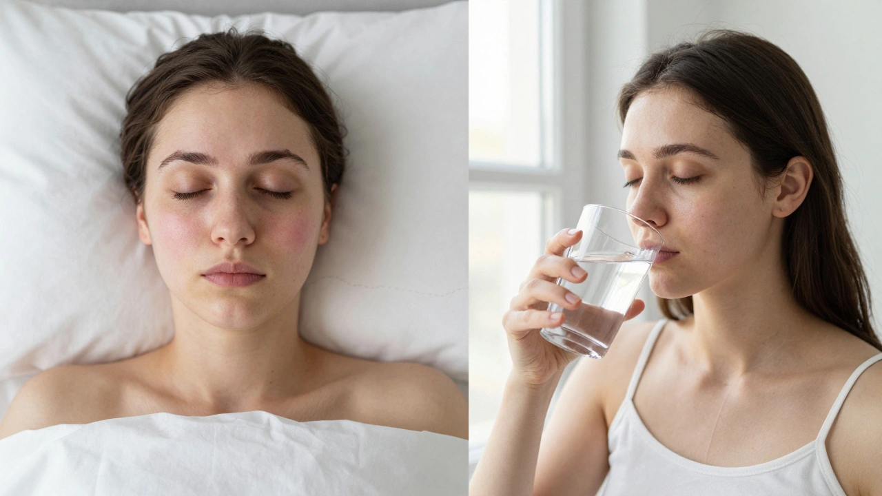 Before-and-after comparison showing reduced facial puffiness after lymphatic drainage massage.