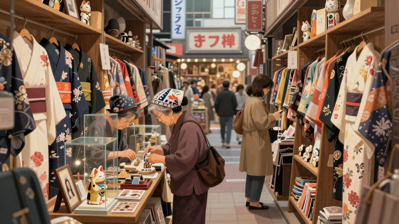 Tokyo's Nakano Broadway filled with vintage kimonos and manga, curated with quiet reverence.